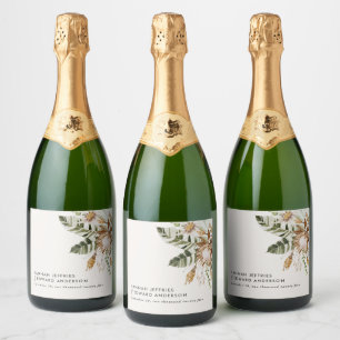 Moderne, rustige botanische elegante tropische bru sparkling wijnetiket
