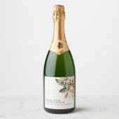 Moderne, rustige botanische elegante tropische bru sparkling wijnetiket (Voorkant)