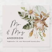 Moderne rustige botanische elegante tropische brui sparkling wijnetiket (Enkel label)