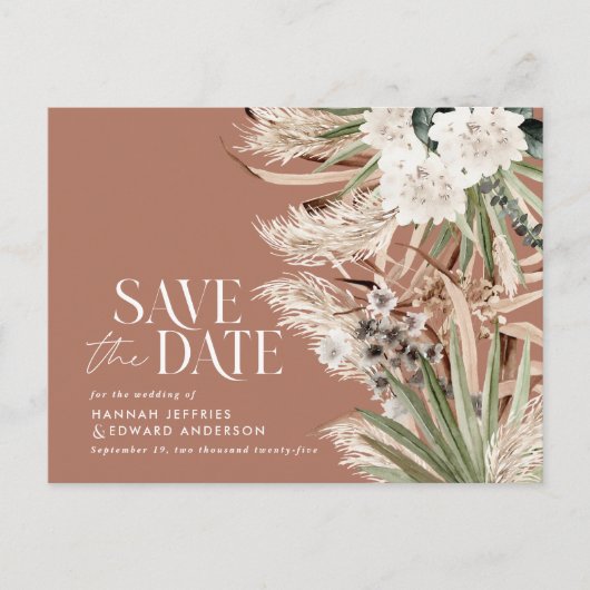 Moderne rustige pampas eucalyptus botanical QR cod Aankondigingskaart (Voorkant)