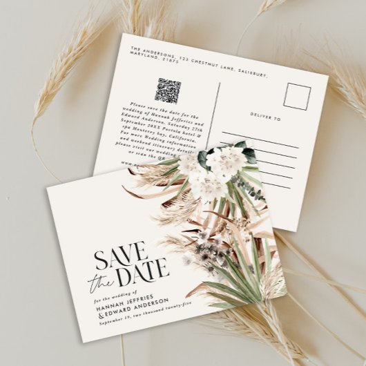 Moderne rustige pampas eucalyptus botanical QR cod Aankondigingskaart