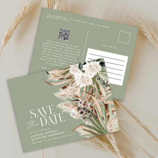 Moderne rustige pampas eucalyptus botanical QR cod Aankondigingskaart