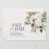 Moderne rustige pampas eucalyptus botanical QR cod Save The Date (Voorkant)