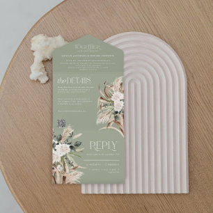 moderne rustige pampas eucalyptus bruiloft QR code All In One Uitnodiging