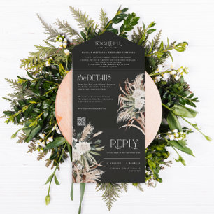 moderne rustige pampas eucalyptus bruiloft QR code All In One Uitnodiging