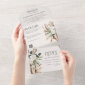 moderne rustige pampas eucalyptusbruiloft QR-code All In One Uitnodiging (Afscheurbaar)