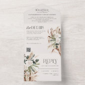 moderne rustige pampas eucalyptusbruiloft QR-code All In One Uitnodiging (Binnen)