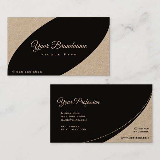 Moderne Rustige  stijl zwart bruin Visitekaartje (Voorkant / Achterkant)