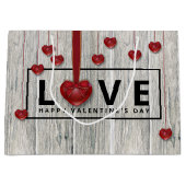 Moderne Rustige Valentijnsdag LOVE Wood Red Hearts Groot Cadeauzakje (Voorkant)