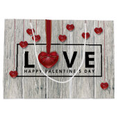 Moderne Rustige Valentijnsdag LOVE Wood Red Hearts Groot Cadeauzakje (Achterkant)
