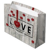 Moderne Rustige Valentijnsdag LOVE Wood Red Hearts Groot Cadeauzakje (Achterkant Gekanteld)