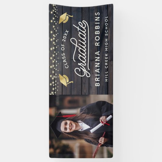 Moderne Rustisch Afstuderen met gouden  Fotohout Spandoek (Verticaal)