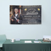 Moderne Rustisch Afstuderen met gouden  Fotohout Spandoek (Beurs)