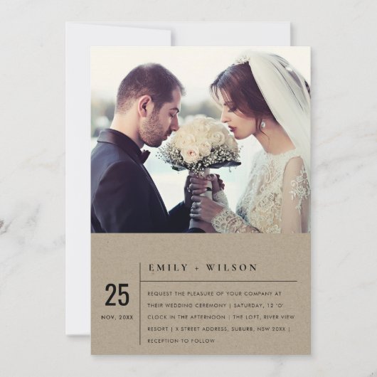 MODERNE RUSTISCHE KRAFT TYPOGRAPHY WEDDING FOTO KAART (Voorkant)