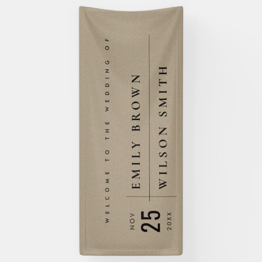 MODERNE RUSTISCHE KRAFT TYPOGRAPHY WEDDING WELKOM SPANDOEK (Verticaal)