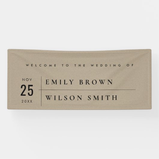 MODERNE RUSTISCHE KRAFT TYPOGRAPHY WEDDING WELKOM SPANDOEK (Horizontaal)