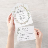 Moderne Rustische Waterverf Wildflower Simple Wedd All In One Uitnodiging (Afscheurbaar)