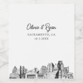 Moderne Sacramento Schets Bruiloft Custom Wijn Etiket (Enkel label)