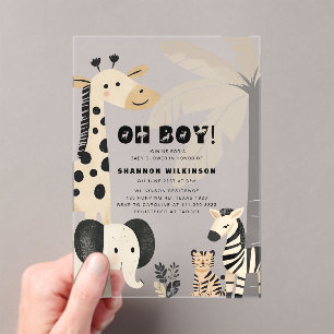 Moderne Safari Baby Jongen Acryl Uitnodiging voor 