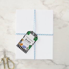 Moderne Safari Baby Shower met Zwarte en Witte Str Cadeaulabel