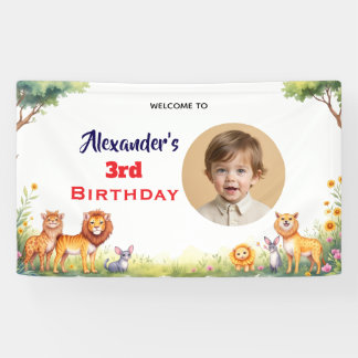 Moderne Safari Dieren Kinderen Cute Verjaardagsfee Spandoek