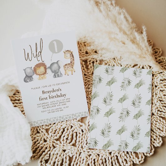 Moderne Safari Dieren Wild Een 1e Verjaardag Kaart