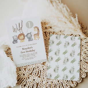 Moderne Safari Dieren Wild Een 1e Verjaardag Kaart