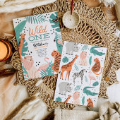 Moderne Safari Dieren Wild Een 1e Verjaardagsfeest Kaart