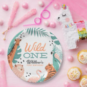 Moderne Safari Dieren Wild Een 1e Verjaardagsfeest Papieren Bordje (Feest)