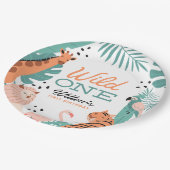 Moderne Safari Dieren Wild Een 1e Verjaardagsfeest Papieren Bordje (Gekanteld)