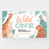 Moderne Safari Dieren Wild Een 1e Verjaardagsfeest Spandoek (Horizontaal)