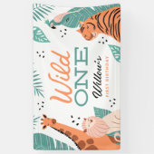 Moderne Safari Dieren Wild Een 1e Verjaardagsfeest Spandoek (Verticaal)