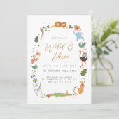 Moderne Safari Wild Drie 3e verjaardag Uitnodiging (Staand voorkant)