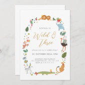 Moderne Safari Wild Drie 3e verjaardag Uitnodiging (Voorkant / Achterkant)