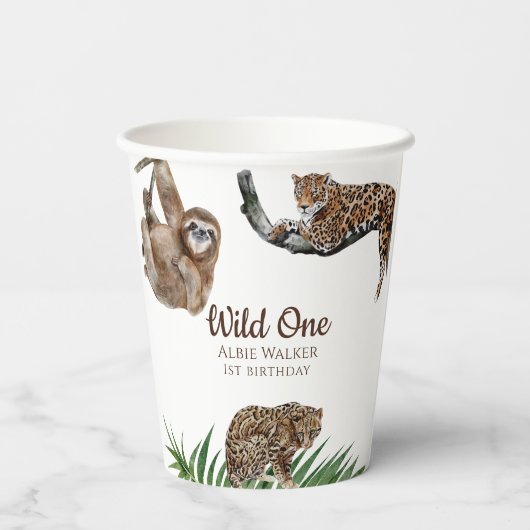 Moderne Safari wild één 1e verjaardag Papieren Bekers (Achterkant)