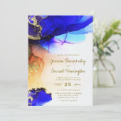 Moderne Saffier Blauw Goud Sinaasappel bruiloft Kaart (Staand voorkant)