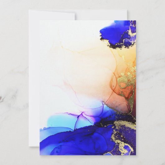 Moderne Saffier Blauw Goud Sinaasappel bruiloft Kaart (Achterkant)