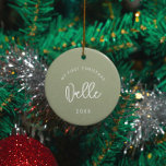 Moderne Sage Baby's Eerste Kerstfoto Keramisch Ornament<br><div class="desc">Mijn eerste kerst: Baby's mijlpaal ornament met een foto,  met een moderne typografie en een salie groene achtergrond.</div>