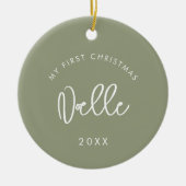 Moderne Sage Baby's Eerste Kerstfoto Keramisch Ornament (Voorkant)