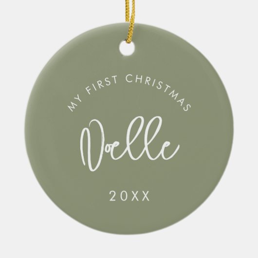 Moderne Sage Baby's Eerste Kerstfoto Keramisch Ornament (Voorkant)