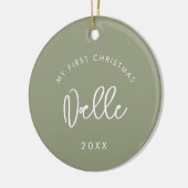 Moderne Sage Baby's Eerste Kerstfoto Keramisch Ornament (Links)