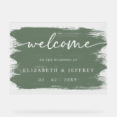 Moderne Sage Brush Strokes Bruiloft Welkom Acryl Bord (Voorkant)