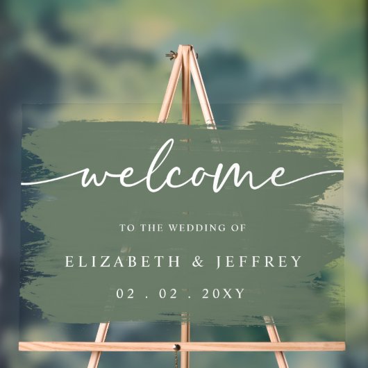 Moderne Sage Brush Strokes Bruiloft Welkom Acryl Bord (Neutraal)