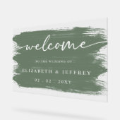 Moderne Sage Brush Strokes Bruiloft Welkom Acryl Bord (Hoek)