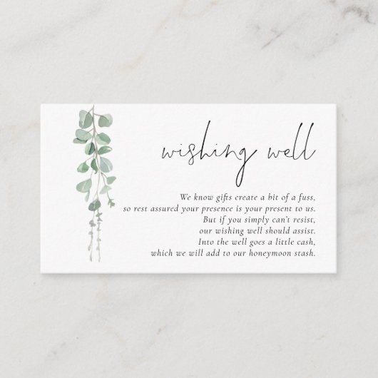 Moderne Sage Eucalyptus Bruiloft Wishing Well Informatiekaartje (Voorkant)