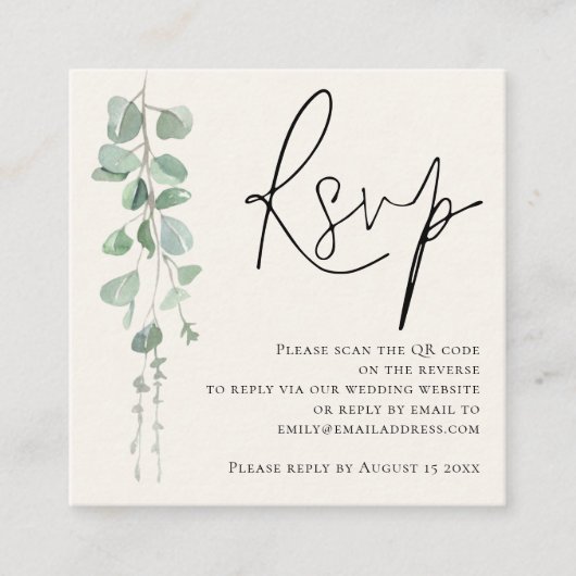 Moderne Sage Eucalyptus Cream QR Code Weddenschap Informatiekaartje (Voorkant)