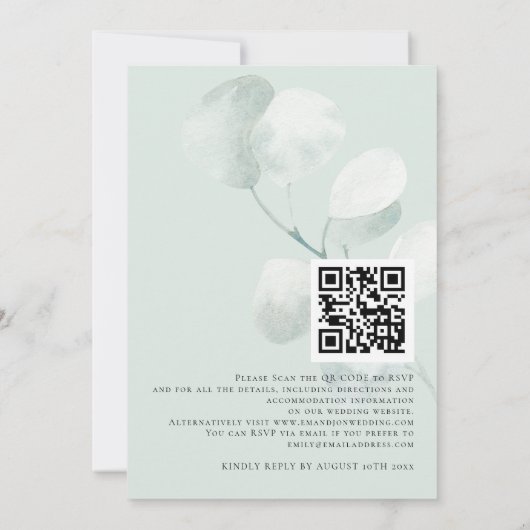 Moderne Sage Eucalyptus We doen QR-code bruiloft Kaart (Achterkant)