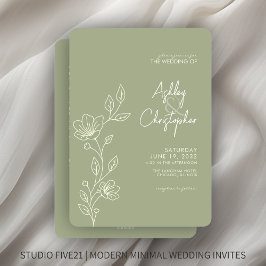 Moderne Sage Foliage Outline All-in-One Bruiloft Kaart