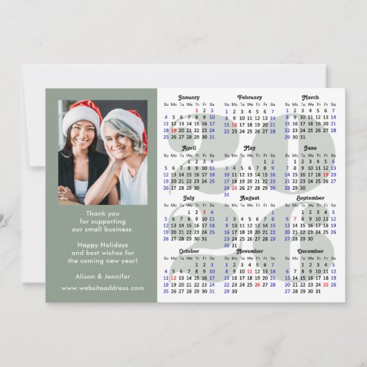 Moderne Sage Green 2025 Kalender Zakelijke Foto Feestdagenkaart (Voorkant)