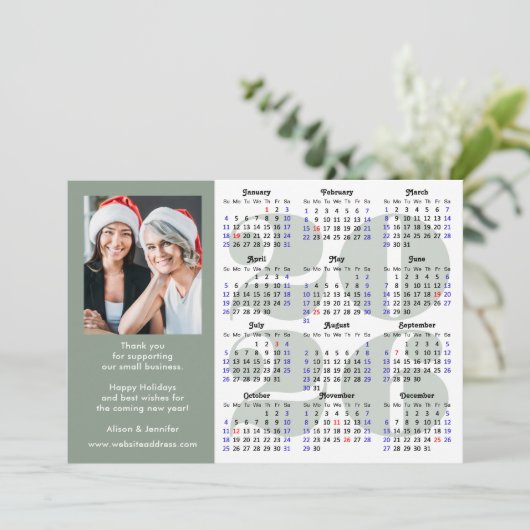 Moderne Sage Green 2025 Kalender Zakelijke Foto Feestdagenkaart (Staand voorkant)